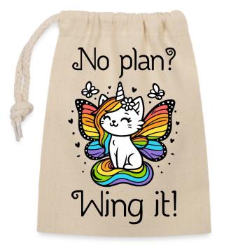 No plan? Wing it! Geflügelte Einhornkatze (bunt) - Verschließbarer Geschenkbeutel aus Baumwolle (14x20cm) - Natur - Vorne