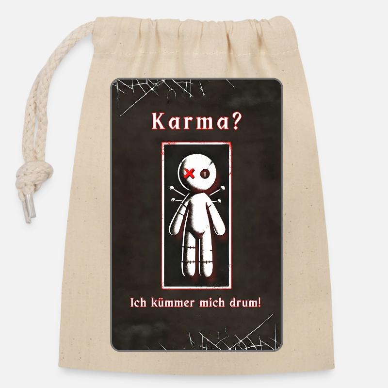 „Karma? Ich kümmere mich darum!“ - Verschließbarer Geschenkbeutel aus Baumwolle (14x20cm) - Natur