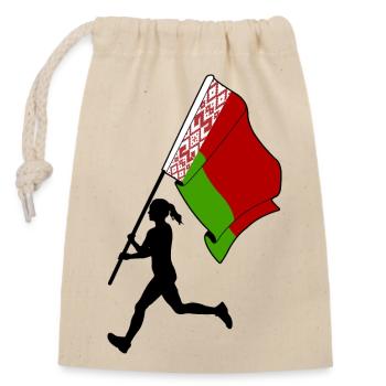 Flagge Weißrussland Frau läuft - Verschließbarer Geschenkbeutel aus Baumwolle (14x20cm) - Natur - Vorne