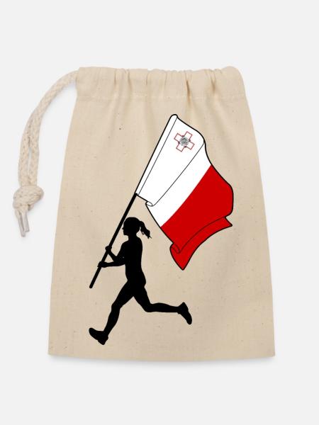Flagge Malta Frau läuft - Verschließbarer Geschenkbeutel aus Baumwolle (14x20cm) - Natur