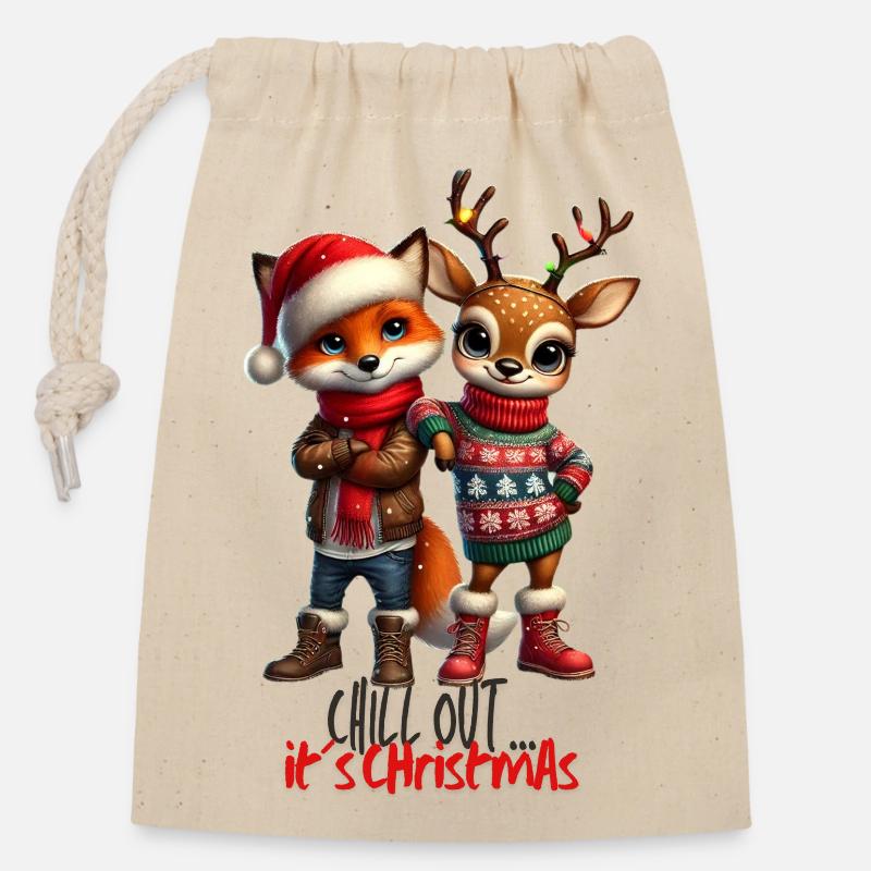Chillout it's Christmas - Verschließbarer Geschenkbeutel aus Baumwolle (14x20cm) - Natur