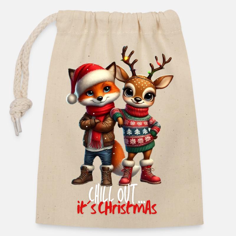 Chillout It´s Christmas - Verschließbarer Geschenkbeutel aus Baumwolle (14x20cm) - Natur