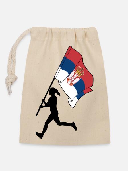 Flagge Serbien Frau läuft - Verschließbarer Geschenkbeutel aus Baumwolle (14x20cm) - Natur
