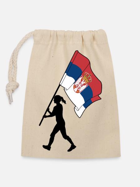 Flagge Serbien Frau zu Fuß - Verschließbarer Geschenkbeutel aus Baumwolle (14x20cm) - Natur