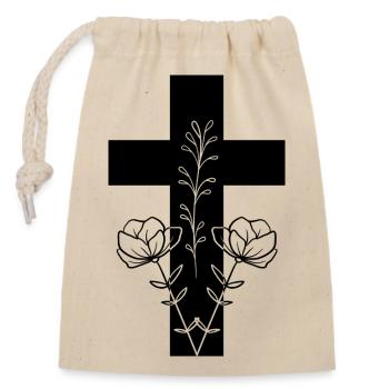 Kreuz - Verschließbarer Geschenkbeutel aus Baumwolle (14x20cm) - Natur - Vorne
