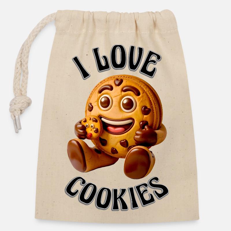 J’ADORE LES COOKIES - Sac cadeau en coton avec cordon (14 x 20 cm) - nature