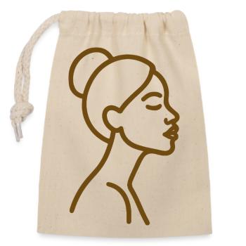 Afro Woman Line Art – Minimalist One-Line - Closable cotton gift bag (14x20cm) - nature - Front