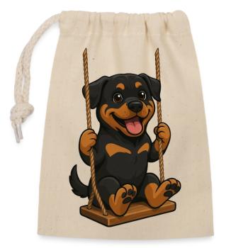 Cute cartoon Rottweiler on swing swings - Closable cotton gift bag (14x20cm) - nature - Front