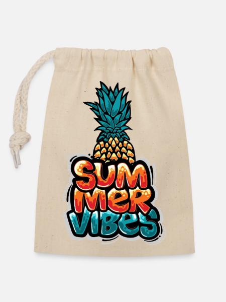 Sommer Vibes Ananas Design - Verschließbarer Geschenkbeutel aus Baumwolle (14x20cm) - Natur