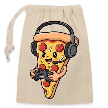Gaming Pizza Cartoon - Verschließbarer Geschenkbeutel aus Baumwolle (14x20cm) - Natur - Vorne