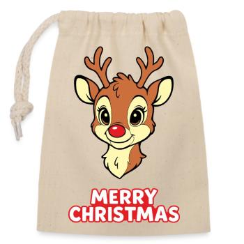 Noël des petits rennes, joyeux Noël - Sac cadeau en coton avec cordon (14 x 20 cm) - nature - Devant