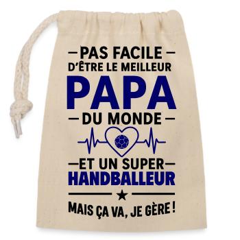 Heart + Handball – Super Papa Handball Player - Closable cotton gift bag (14x20cm) - nature - Front