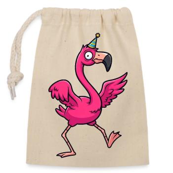 Dessin animé mignon maladroit de flamants roses - Sac cadeau en coton avec cordon (14 x 20 cm) - nature - Devant