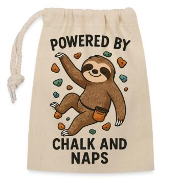 Bouldern Shirt lustig – Faultier mit Chalk - Verschließbarer Geschenkbeutel aus Baumwolle (14x20cm) - Natur - Vorne