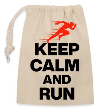 KEEP CALM AND RUN! LÄUFER MARATHON GESCHENK JOGGEN - Verschließbarer Geschenkbeutel aus Baumwolle (14x20cm) - Natur - Vorne