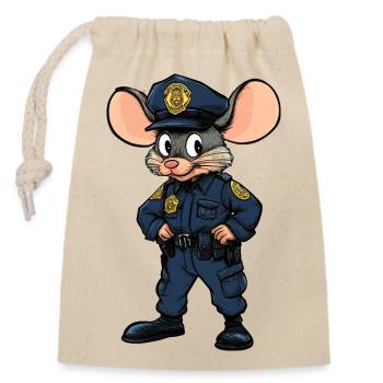 Mäuschen Polizistin / Polizei Maus - Verschließbarer Geschenkbeutel aus Baumwolle (14x20cm) - Natur - Vorne