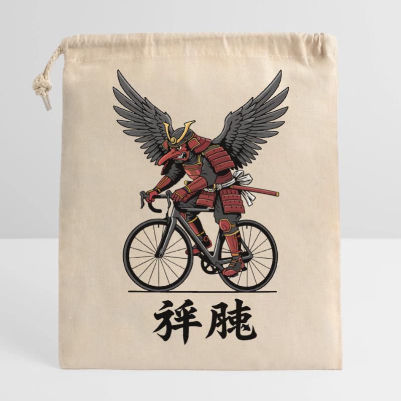 Winged Samurai on Bicycle Closable cotton gift bag (14x20cm)