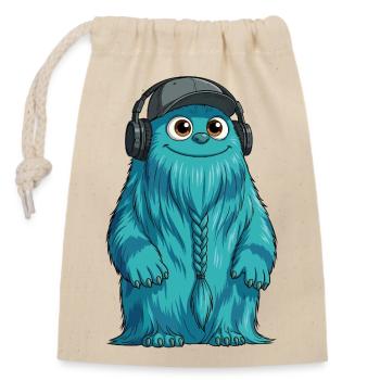DJ Fluffo mit Zopf vorne - Fluffonster Design - Verschließbarer Geschenkbeutel aus Baumwolle (14x20cm) - Natur - Vorne