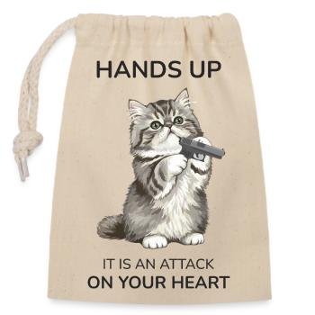 Hands Up It Is An Attack On Your Heart - Closable cotton gift bag (14x20cm) - nature - Front
