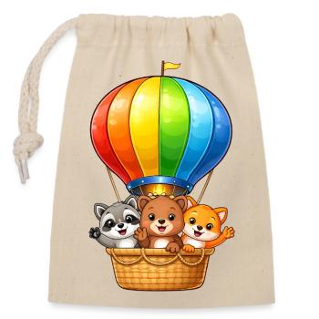 Hot Air Balloon Animals Motif Cartoon Kids - Closable cotton gift bag (14x20cm) - nature - Front
