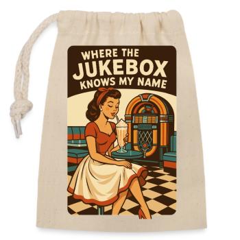 Pin-up des années 50 dans un diner : Là où le jukebox connaît mon nom - Sac cadeau en coton avec cordon (14 x 20 cm) - nature - Devant