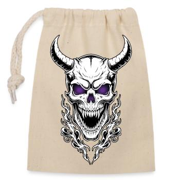Skull Demon Horned Totem Flames Purple Eyes - Closable cotton gift bag (14x20cm) - nature - Front