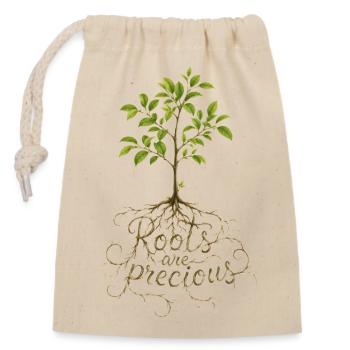Roots Are Precious Baum Design  - Verschließbarer Geschenkbeutel aus Baumwolle (14x20cm) - Natur - Vorne