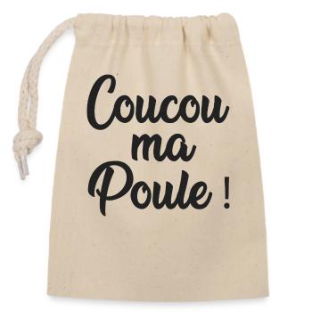 coucou ma poule - Sac cadeau en coton avec cordon (14 x 20 cm) - nature - Devant