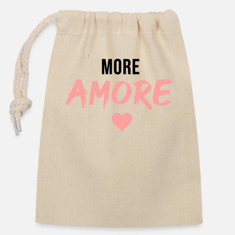 Plus d’Amore Heart - Sac cadeau en coton avec cordon (14 x 20 cm) - nature