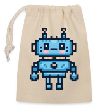 Robot pixel art - Sac cadeau en coton avec cordon (14 x 20 cm) - nature - Devant