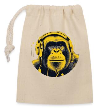 Singe se détendant avec des écouteurs - Sac cadeau en coton avec cordon (14 x 20 cm) - nature - Devant