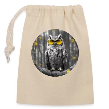 Cool owl sees it all - Closable cotton gift bag (14x20cm) - nature - Front