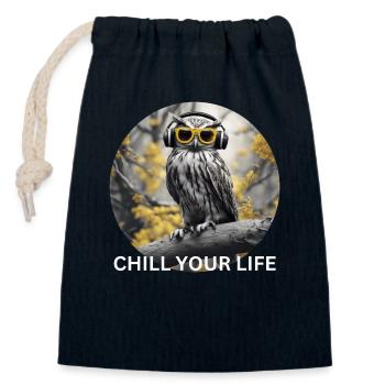 Refroidissement de hibou cool - Sac cadeau en coton avec cordon (14 x 20 cm) - bleu marine - Devant