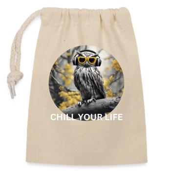 Refroidissement de hibou cool - Sac cadeau en coton avec cordon (14 x 20 cm) - nature - Devant