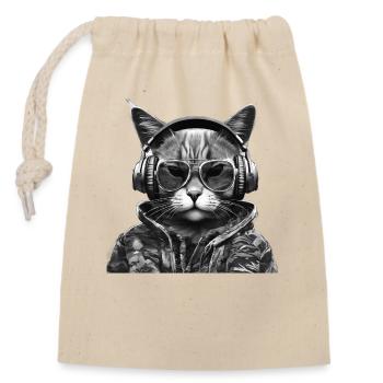 Chat cool avec des écouteurs et des lunettes de soleil - Sac cadeau en coton avec cordon (14 x 20 cm) - nature - Devant