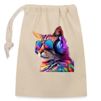 Chat avec écouteurs et lunettes de soleil - Sac cadeau en coton avec cordon (14 x 20 cm) - nature - Devant