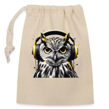 Hibou avec casque d’écoute dans un style monochrome - Sac cadeau en coton avec cordon (14 x 20 cm) - nature - Devant