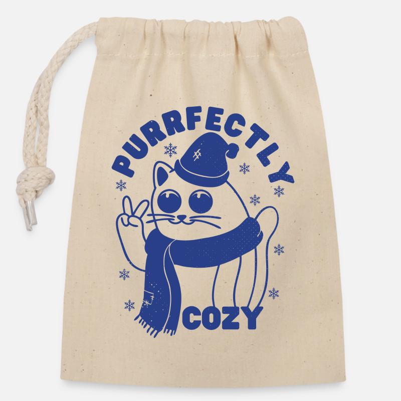 Purrfectly Cozy - Closable cotton gift bag (14x20cm) - nature