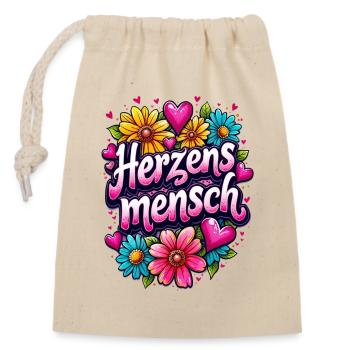 Herzensmensch, Valentinstag Geschenk Idee, Retro - Verschließbarer Geschenkbeutel aus Baumwolle (14x20cm) - Natur - Vorne