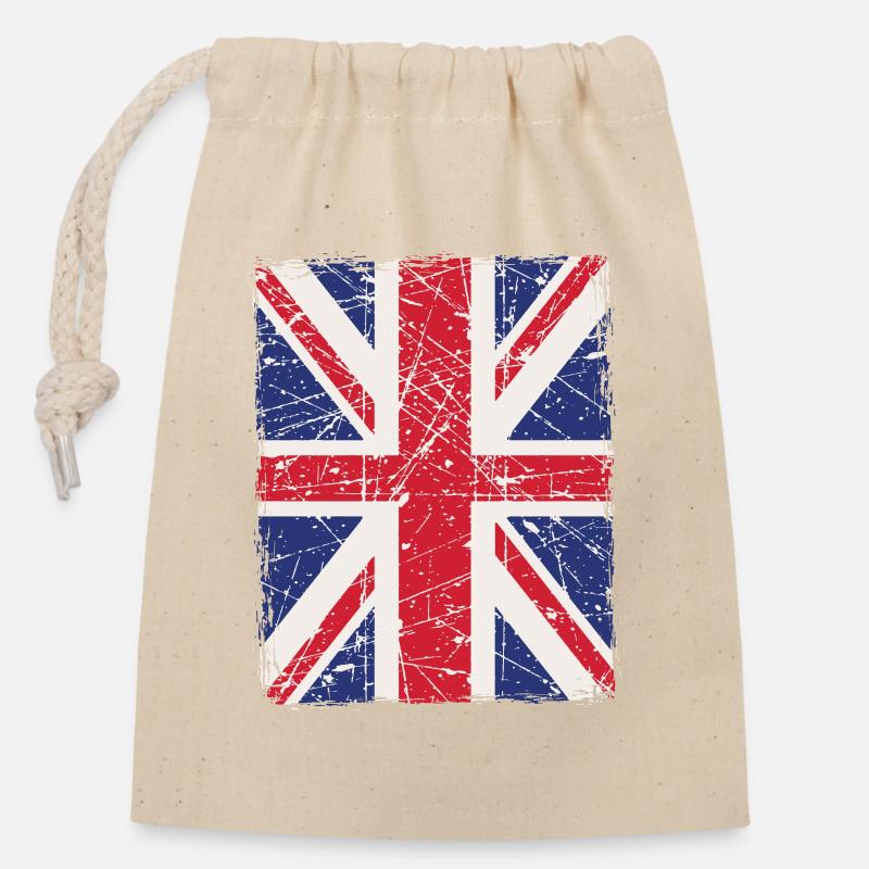Union Jack - Closable cotton gift bag (14x20cm) - nature