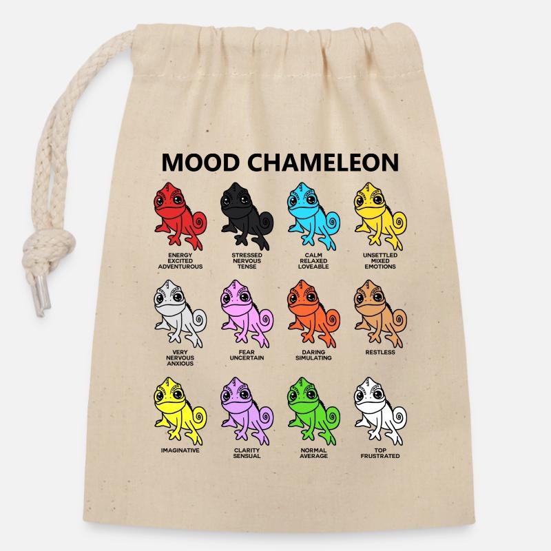 Mood Moody Chameleon Characters Funny Animals - Closable cotton gift bag (14x20cm) - nature