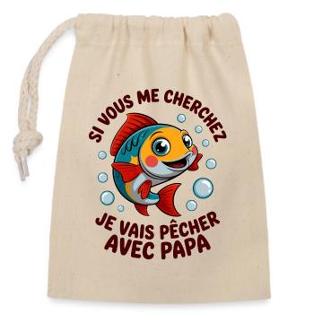 Je vais à la pêche avec papa - poisson drôle - Sac cadeau en coton avec cordon (14 x 20 cm) - nature - Devant