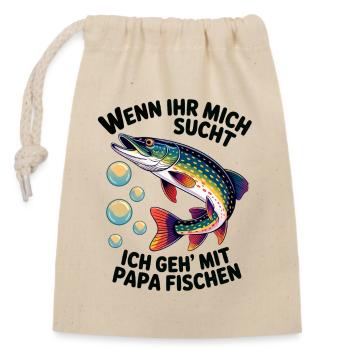 Ich gehe mit Papa angeln fischen springender Hecht - Verschließbarer Geschenkbeutel aus Baumwolle (14x20cm) - Natur - Vorne