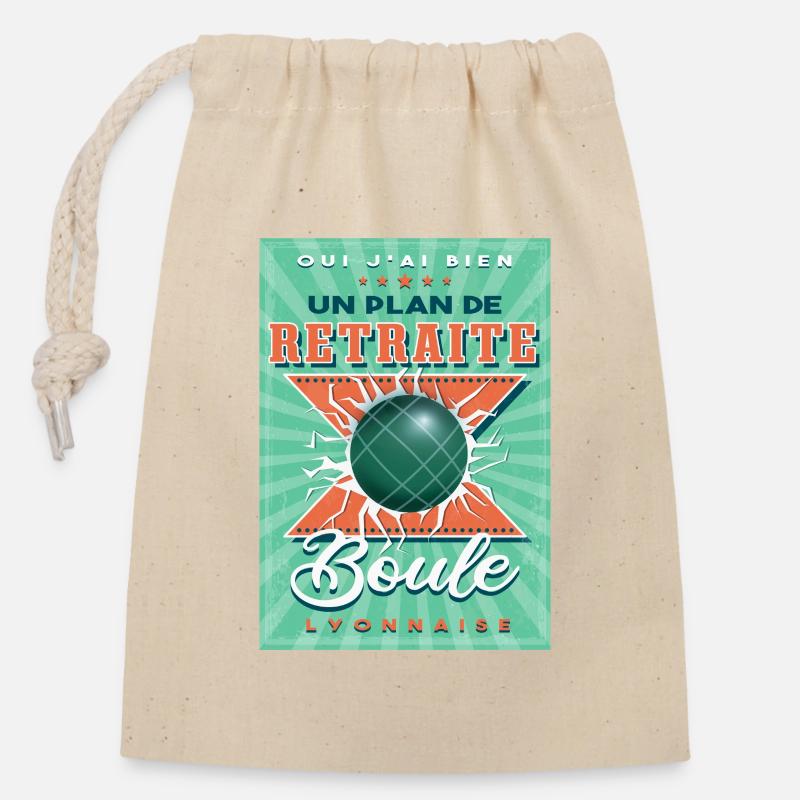 Boule Lyonnaise Retraite - Sac cadeau en coton avec cordon (14 x 20 cm) - nature