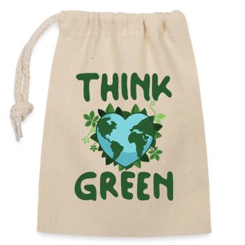 Think Green Erde Herz - Verschließbarer Geschenkbeutel aus Baumwolle (14x20cm) - Natur - Vorne