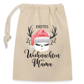 Akpaka Mama Erstes Weihnachten - Verschließbarer Geschenkbeutel aus Baumwolle (14x20cm) - Natur - Vorne