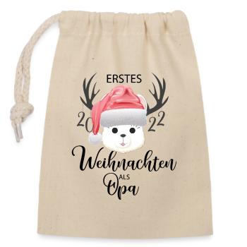 Alpaka Opa Erstes Weihnachten - Verschließbarer Geschenkbeutel aus Baumwolle (14x20cm) - Natur - Vorne