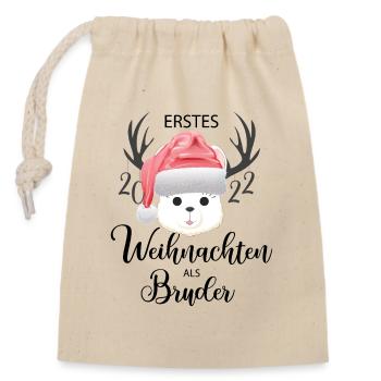 Akpaka Bruder Erstes Weihnachten - Verschließbarer Geschenkbeutel aus Baumwolle (14x20cm) - Natur - Vorne
