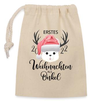 Akpaka Onkel Erstes Weihnachten - Verschließbarer Geschenkbeutel aus Baumwolle (14x20cm) - Natur - Vorne