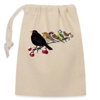 Blackbird, Robin, Blue, Branch, Christmas, Bird - Closable cotton gift bag (14x20cm) - nature - Front
